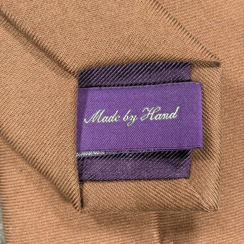Ralph Lauren Purple Label 100% Silk Tie Solid Brown Satin Necktie Italy